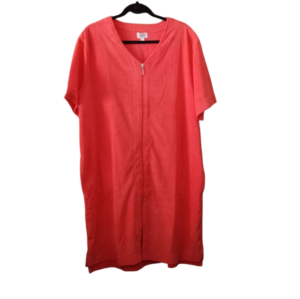 Aria Women's Robe Beach Cover-up Full Zipper Pockets Size Large Orange NWOT